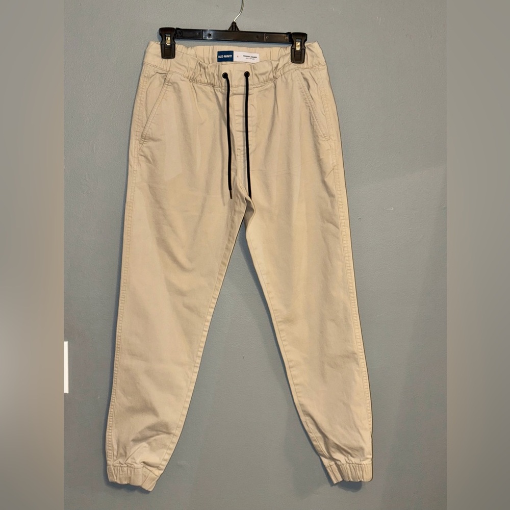 Old Navy Men's Beige Joggers with Black Drawstring